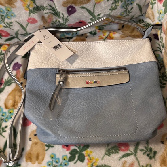 Darling Handbags - Darling Blue and White Crossbody Bag
